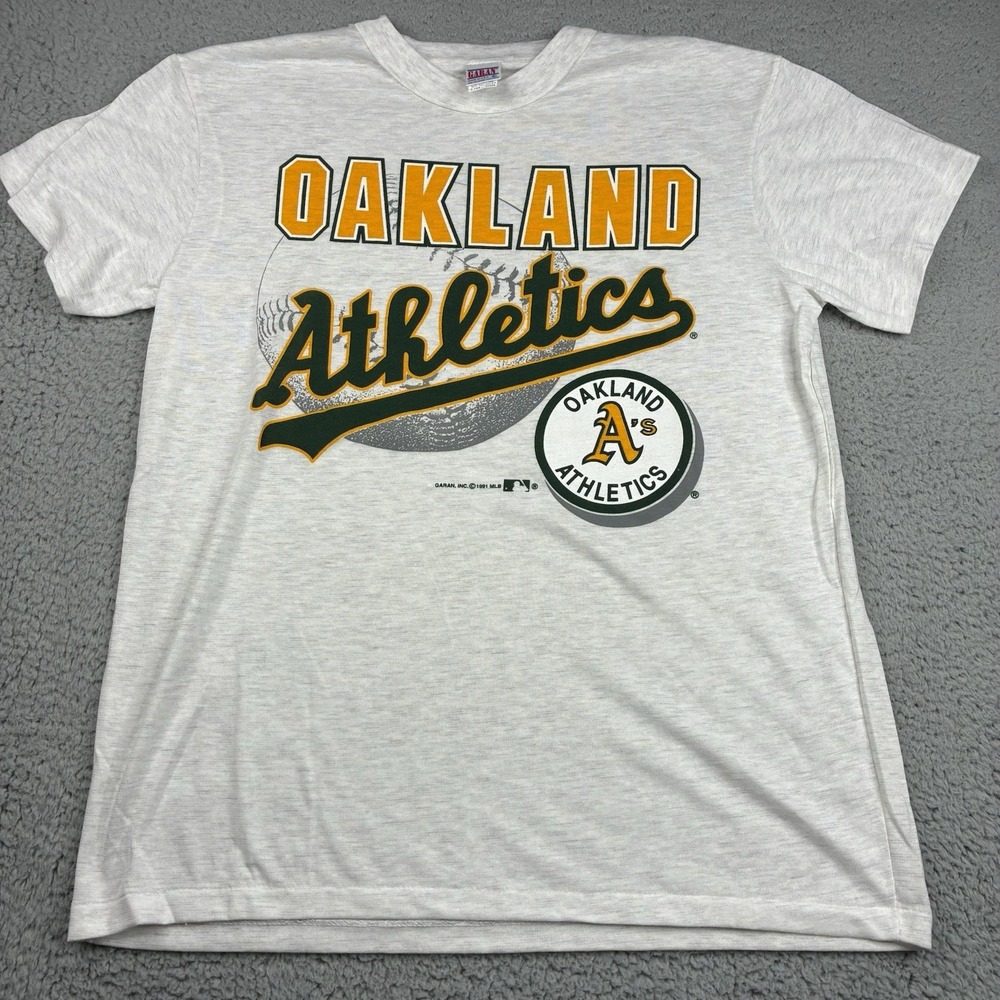 Vintage 1991 Oakland Athletics T-Shirt Men's XL Gray Garan USA MLB Single Stitch